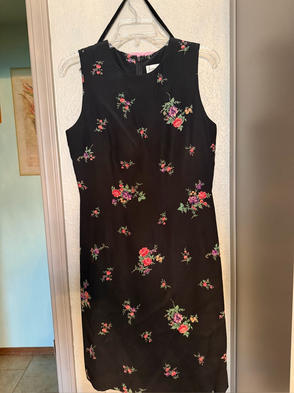 Neiman Marcus Black Floral Shift Dress